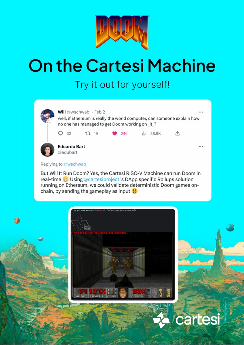 cartesiproject's tweet photo. 2/ Why not try your hand at #DOOM? Yes, it runs on the #CartesiMachine thanks to @edubart 🔫😎 https://t.co/4tFCzkcfYN