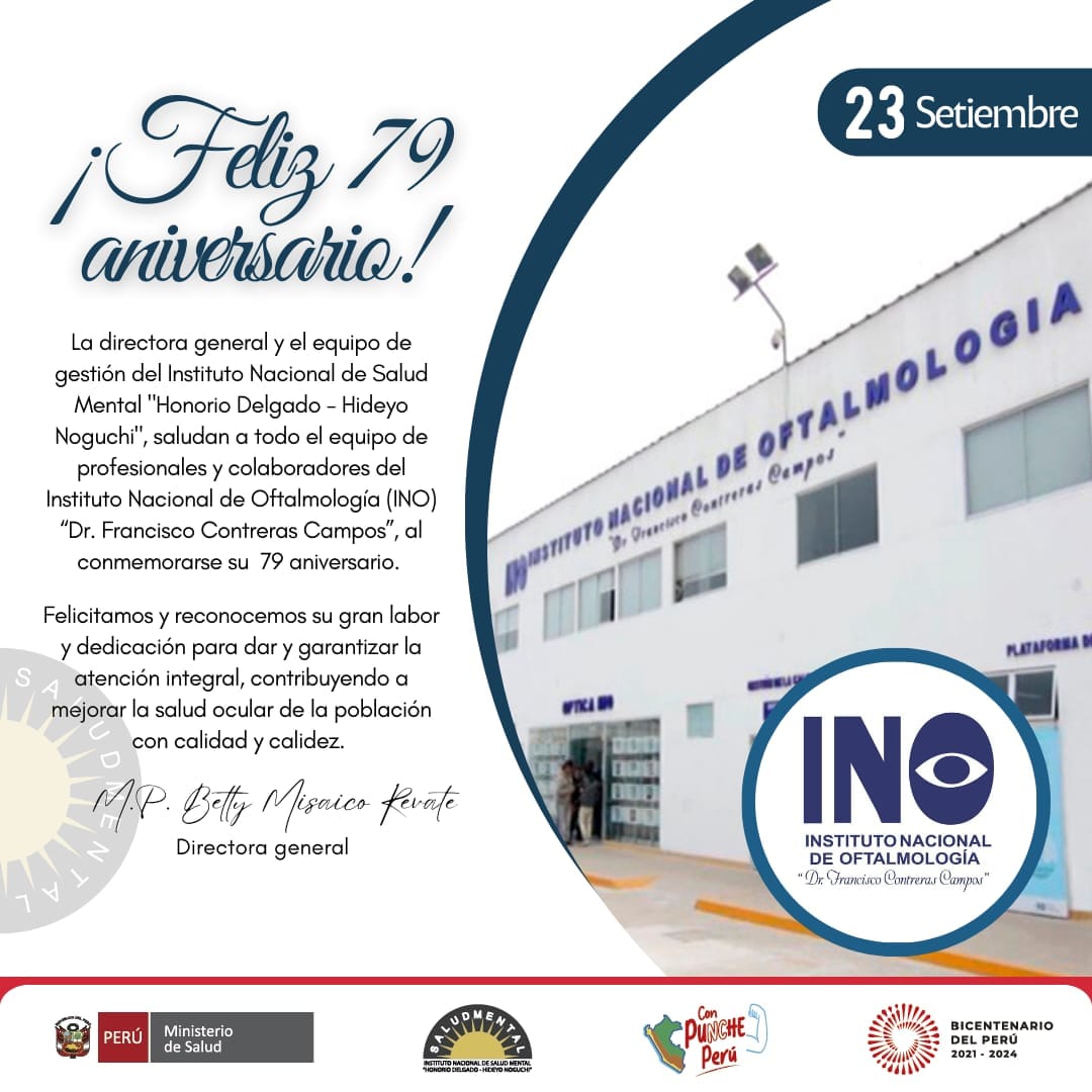 🗓️#23DeSetiembre | 🎉 ¡Feliz Aniversario instituto nacional de oftamologia  🎉
El #InstitutoNacionalDeSaludMental extiende un afectuoso saludo por su 79º aniversario institucional ¡Muchas felicidades y éxitos en su día especial! 👏
#TrabajandoJuntosPorLaSaludMental