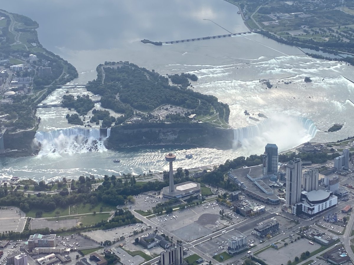 Niagara Falls from 3500 feet. Canadian side on right.