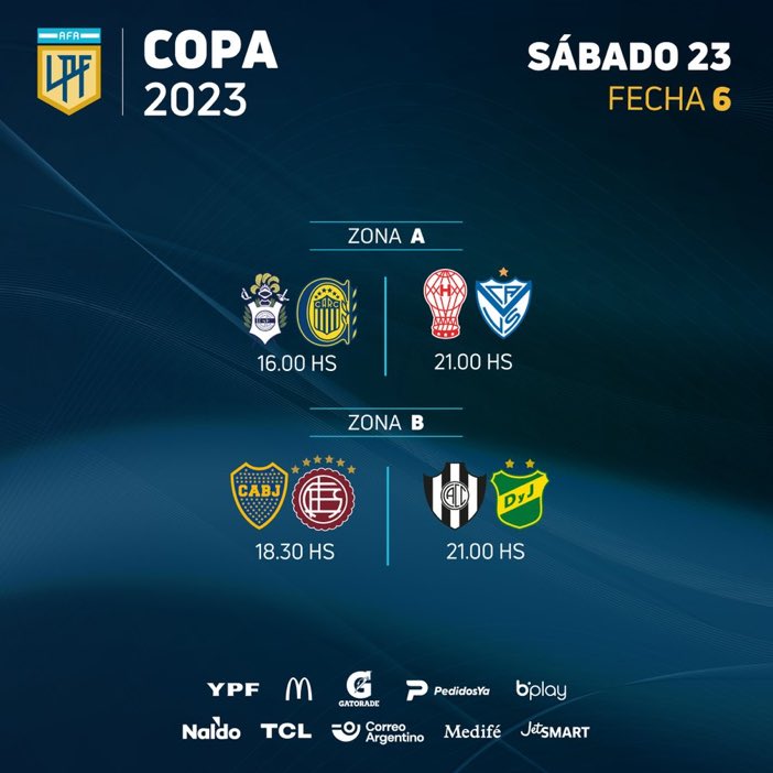 CalcioArg's tweet photo. 🌜 Questa notte gli anticipi della 6ª giornata di #CopaDeLaLiga🇦🇷
⏰ 21:00 #Gimnasia 🆚 #RCentral
⏰ 23:30 #BocaJrs 🆚 #Lanús
📺 Sportitalia e MolaTv
⏰ 02:00 #Huracán 🆚 #Vélez
⏰ 02:00 #CentralCBA 🆚 #DefensaYJ https://t.co/AIJpawC3k9