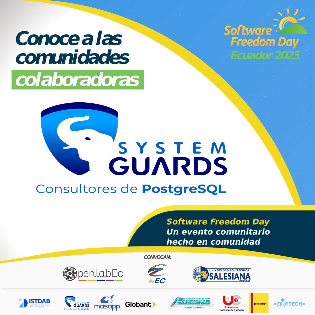 🗣️#SoftwareFreedomDay es posible gracias al apoyo de muchas organizaciones.

🚀Queremos agradecer a <a href="/systemguards/">SystemGuards</a> por apoyar a la comunidad y acompañarnos durante las actividades hechas en este año. 

🤗Súmate tu también: openlab.ec/SFD-2023