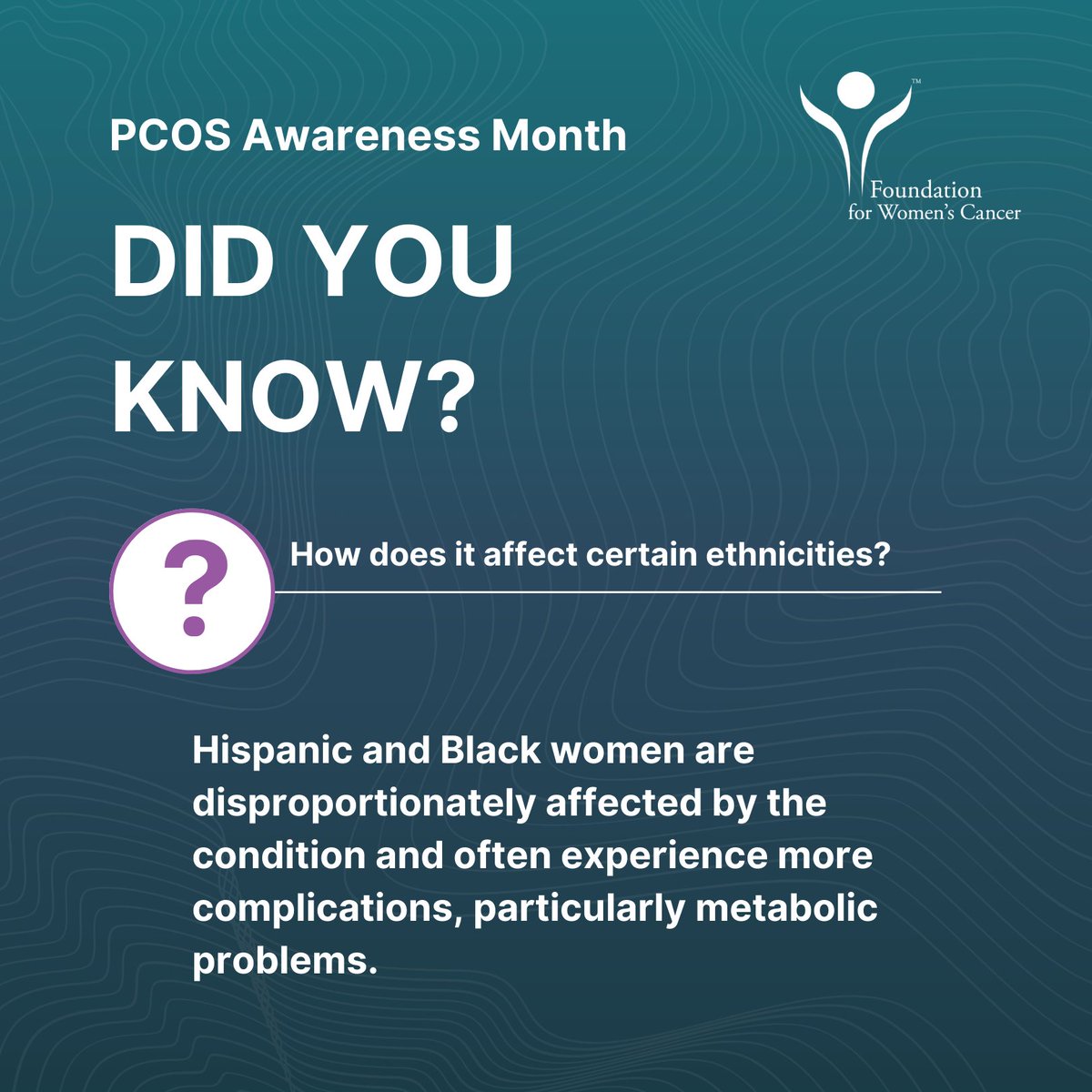 GYNCancer's tweet image. PCOS is more common than people realize or society talks about. We&apos;re raising awareness because we recognize its impact on our community; research has indicated that PCOS is associated with more than one gynecologic cancer. Check out these PCOS facts. #PCOSAwareness #KnowPCOS