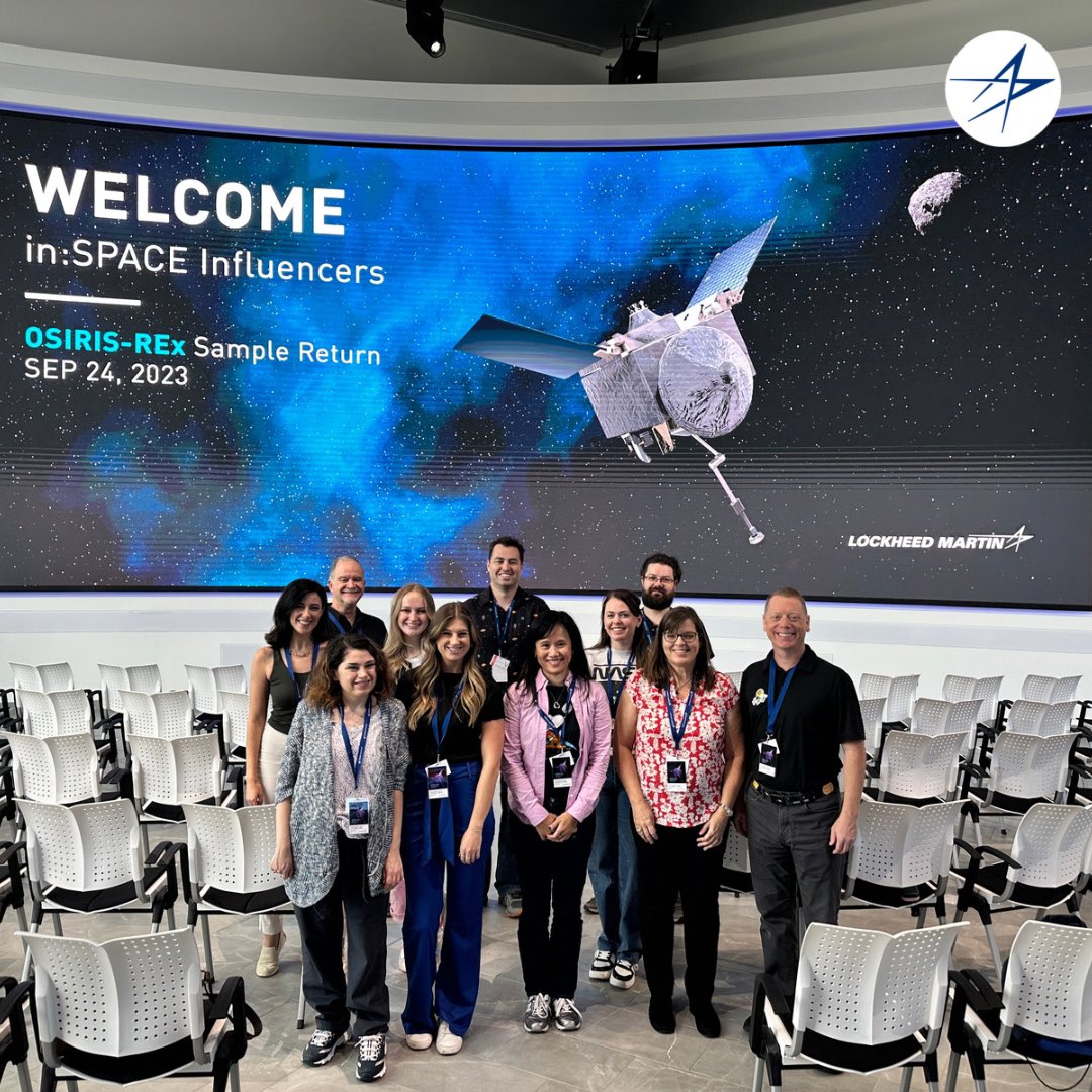LMSpace's tweet photo. Welcome to @LockheedMartin!

Our in:SPACE Influencer event is underway! Be sure to follow along for exclusive #OSIRISREx content from our stellar group! 

https://t.co/GrgMoNqH2e https://t.co/ycJS1zWlIZ