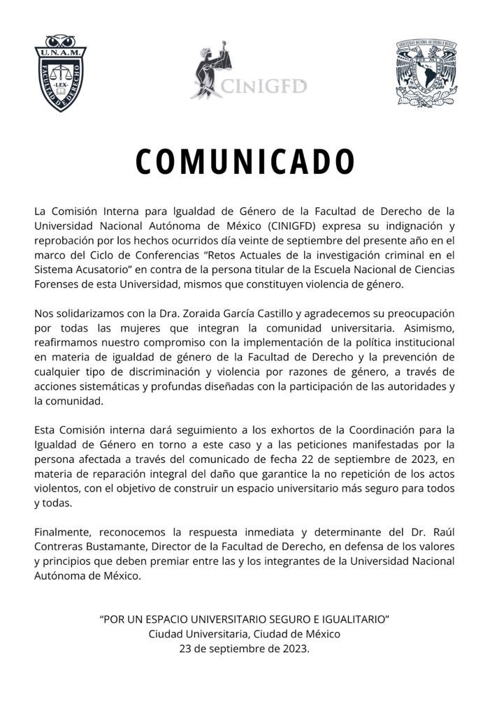 DerechoUNAMmx's tweet image. Comunicado de la Comisión Interna de Igualdad de Género de la Facultad de Derecho #CInIG.