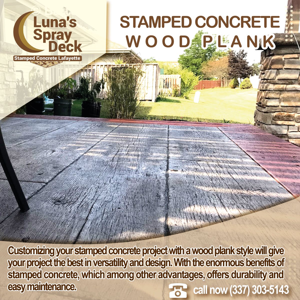 🌿🔨 Embrace Rustic Charm with Stamped Concrete Wood Planks! Experience the beauty of wood with the durability of concrete. 
#StampedConcreteWood #RusticElegance 
Check out all the services that we got for you! 🌙🌙   
.
.
🌐 bit.ly/3raqZiw 
📞 (337) 303-5143