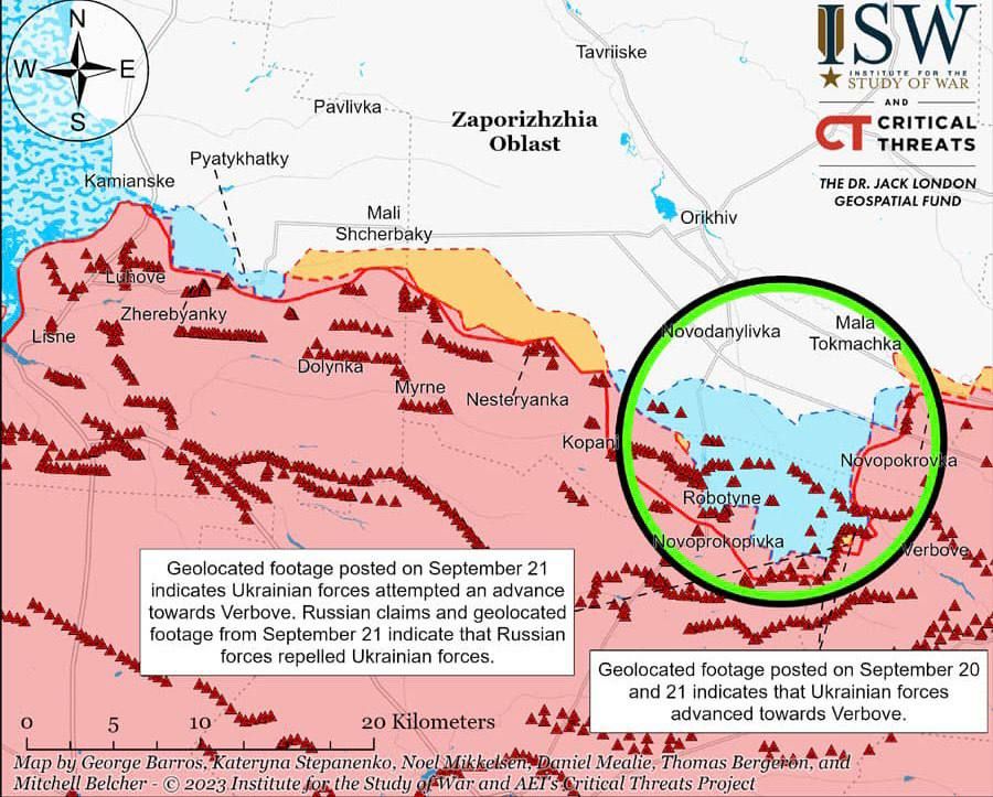 Virginie2R's tweet image. ISW note des signes indiquant que les blindés🇺🇦 ont franchi la dernière des 3 lignes de défense🇷🇺 dans la région de #Robotyne
Des vidéos géolocalisées montrent les véhicules engagés dans des combats limités à l&apos;ouest de Verbove et à 18 km au sud-est d&apos;Orikhiv, le centre de 1/3
