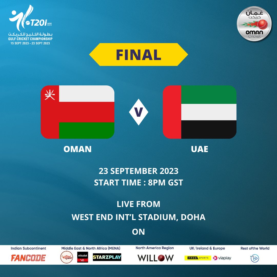 TheOmanCricket's tweet photo. It's the Final of the Gulf T20I Championship 2023! 🏆
Oman 🇴🇲 clash UAE 🇦🇪 to claim the inaugural coveted title!
Catch all the live action and Follow for more throughout the game..
#OmanCricket #GCCCricket #OMNvUAE #Final #Explore
@TFMOman https://t.co/h9r6SDYJH2