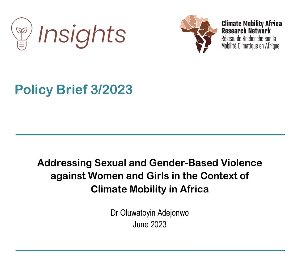 'To date, the impacts of climate change on #violence against women and girls have been little discussed.' 
An important Insights policy brief on sexual & gender-based violence in the context of #climatemobility in #Africa by CMARN member O. Adejonwo 

👇

cmarnetwork.com/_files/ugd/46d…