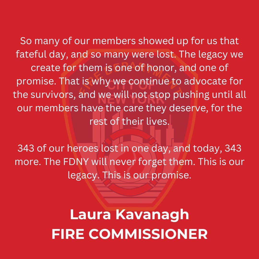 Since marking the 22nd anniversary of the WTC attacks earlier this month we have experienced the loss of 2 more FDNY members due to WTC illnesses, our 342 and 343 deaths. With these deaths, we have now suffered the same number of deaths post Sept. 11th as we experienced that day.