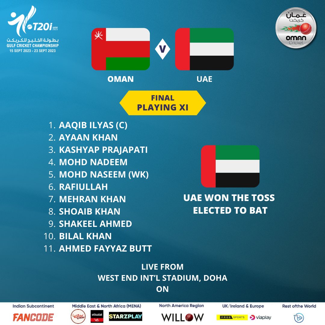 TheOmanCricket's tweet photo. News from the Center! 📢
UAE🇦🇪 have won the toss and elected to bat!
We go in unchanged in our quest to claim the championship!
#OmanCricket #GCCCricket #OMNvsUAE #Explore https://t.co/1tT4djIsIU