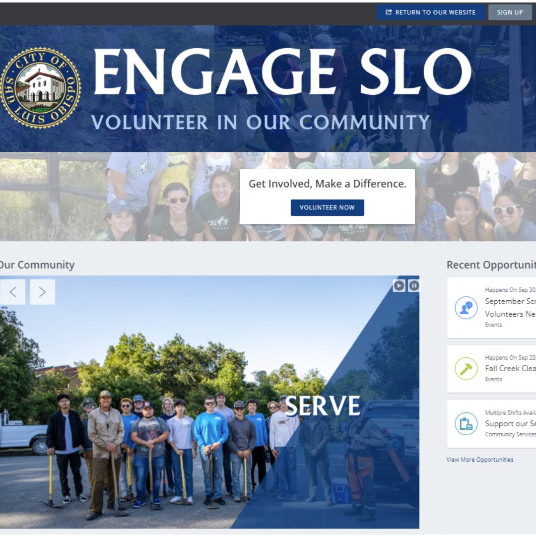 Calling all  volunteers! We have a new volunteer portal where you can sign up to find #SLOCity volunteer opportunities, manage your volunteer schedule, track your contributions, and access valuable resources. 

Sign up now to make a lasting impact at volunteer.slocity.org.
