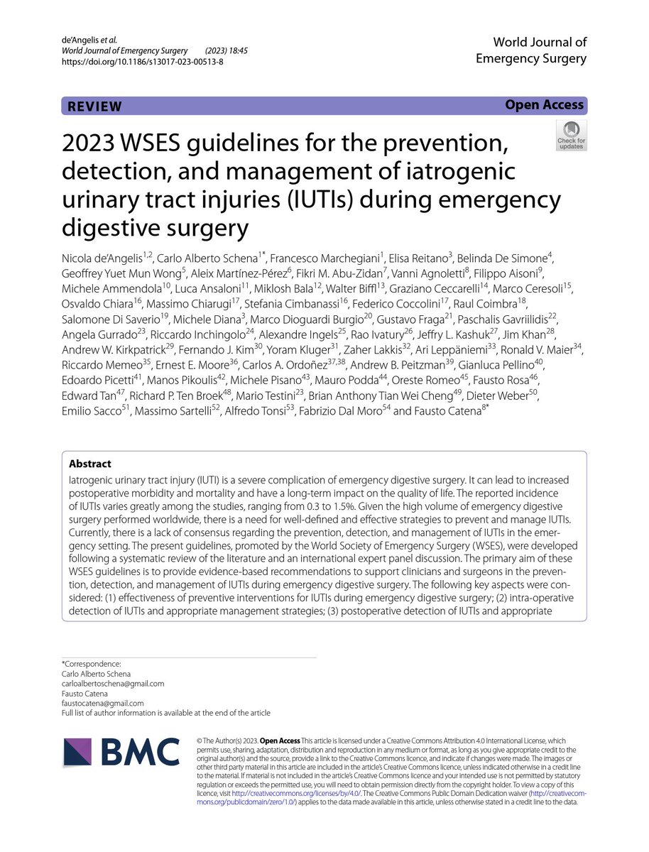 Management algorithms of intraoperatively and postoperatively suspected of iatrogenic urinary tract injuries during emergency digestive surgery in @WSESurgery guidelines
#MISIRGlobalSurgery #SoMe4Surgery