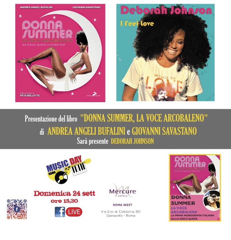 AndreaAngeliBuf's tweet photo. Domani 24/9 alle ore 15.30 vi aspettiamo al #MusicDay di Roma la fiera del #VINILE dove presenteremo il nostro #libro #DonnaSummer la #voce #arcobaleno con special guest #DeborahJohnson @GiovSavastano #DiscoMusic #soul #funky https://t.co/Alkxp2aTan