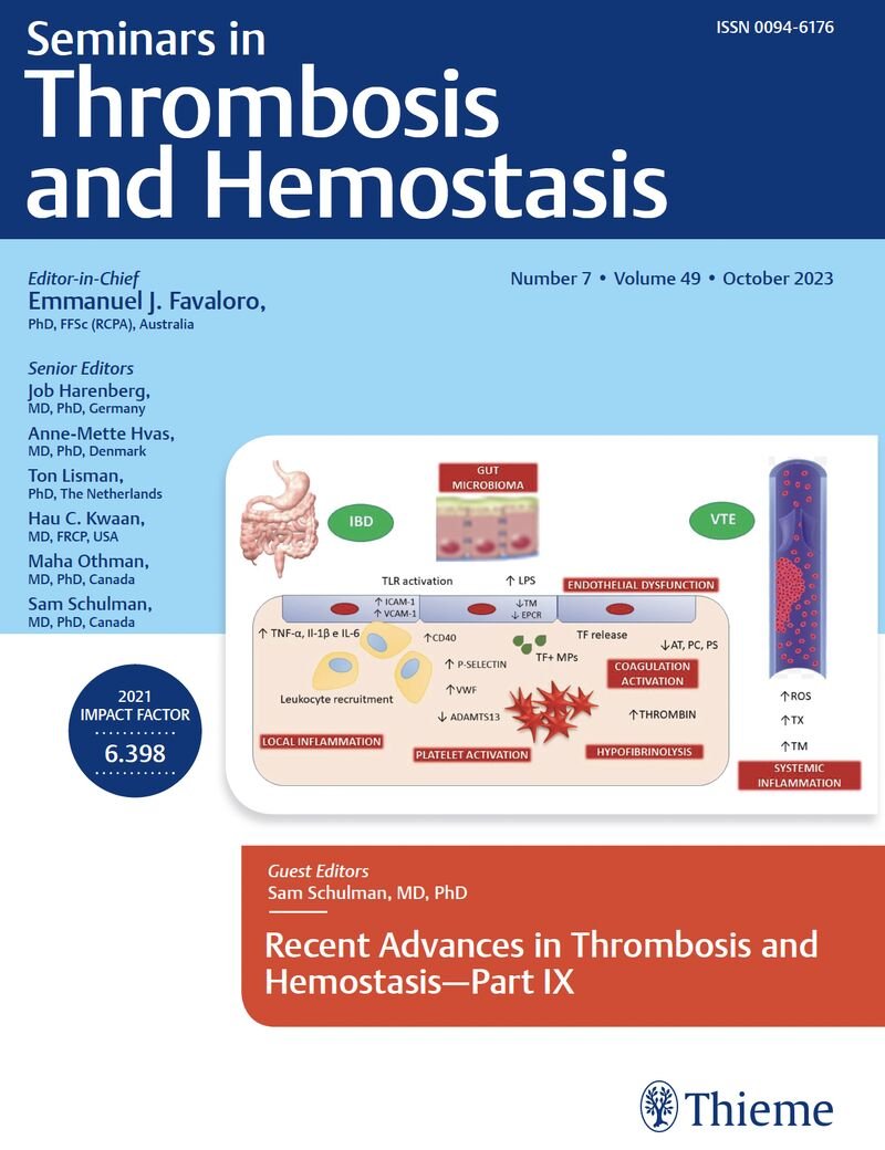 The October 2023 issue of Seminars in Thrombosis and Hemostasis is now online. This month's issue is Guest Edited by @SemThrombHemost Senior Editor @SamSchulman6 and features 11 articles on “Recent advances in #thrombosis and #hemostasis” #IBD #VTE #VTE thieme-connect.com/products/ejour…
