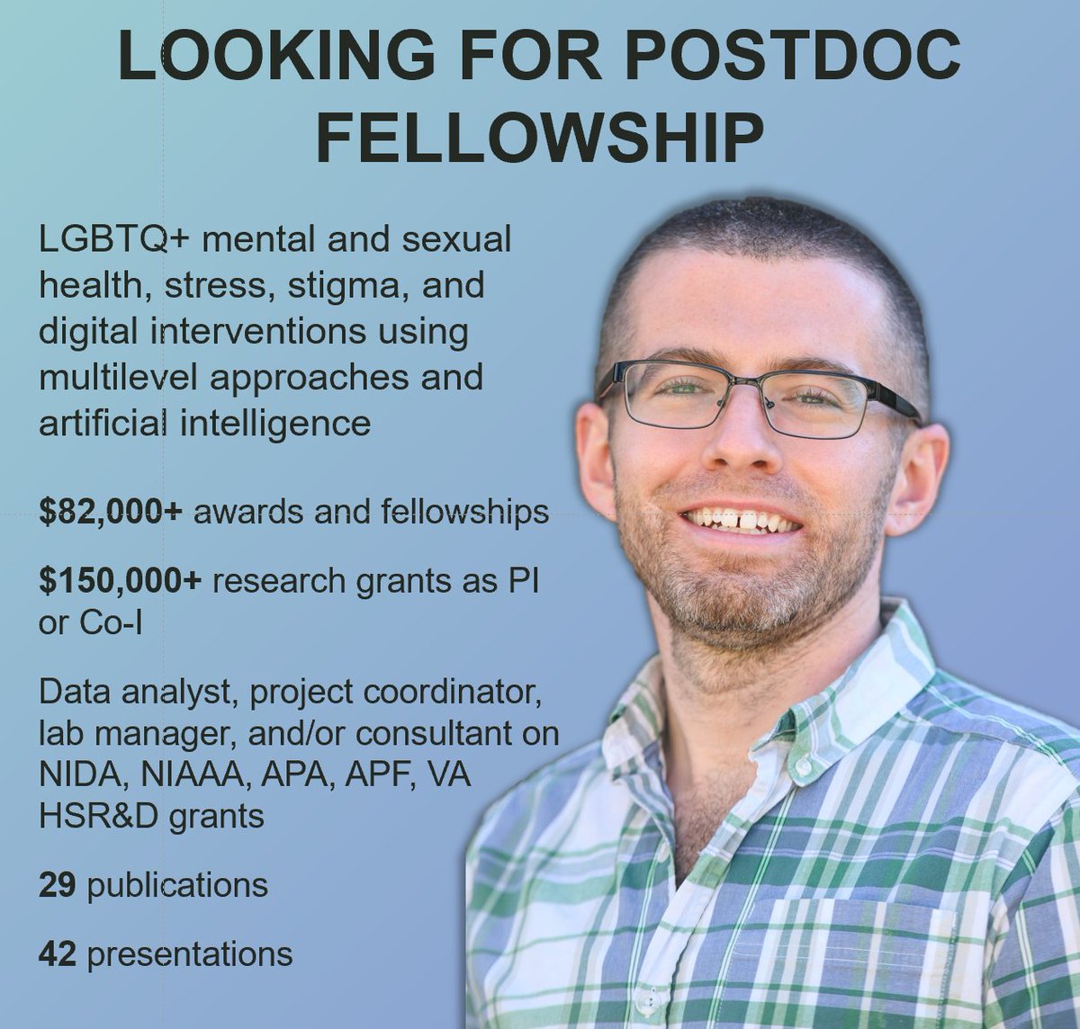 Hi everyone! I am searching for postdoctoral fellowship positions in #LGBTQ+ health. Please keep me in mind as you come across new listings. 🏳️‍🌈🌈