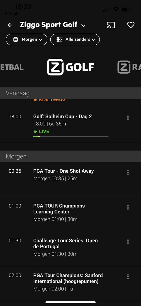 Denk je lekker de Solheim Cup te kunnen kijken via @ZiggoSport, blijkt het een integrale replay te zijn van vijf uur geleden. Knap waardeloos van Ziggo. @DeGolfpodcast @martijnpaehlig volgens progammagids zou het live zijn…