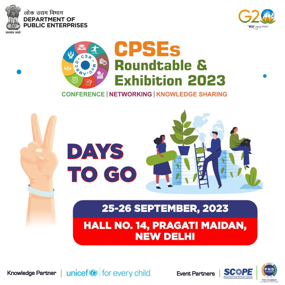 DPE_GoI's tweet photo. CPSE Roundtable and Exhibition 2023 Innovation, Collaboration, Social Commitment
#CPSERoundtable #HealthyNationHappyNation #AspirationalDistricts #Stunting #TBMuktBharat #AnaemiaControl #TOPS #CSR #MoU https://t.co/gJy53z1wEx