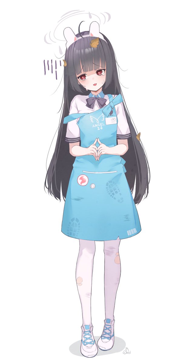 miyu (blue archive) 1girl solo black hair long hair pantyhose red eyes apron  illustration images