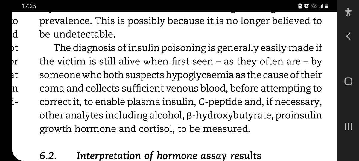 Vincent Marks told us repeatedly, yet we still didn't learn. You have to take the C - peptide/ Insulin blood test BEFORE treatment. Not after multiple injections of IV Dex -  the results are wholly inaccurate and unreadable.

sciencedirect.com/science/articl…
#LucyLetby