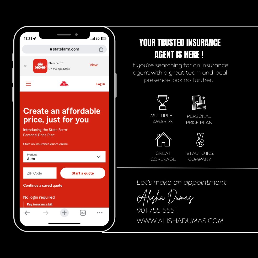 AlishaDumas's tweet image. Ready for protection that&apos;s close to home? 🏡 Reach out to your local State Farm agent for a quote tailored just for you. We&apos;re here to protect what matters most in your world. 💼🚗🛡️ #LocalAgent #PersonalizedProtection
