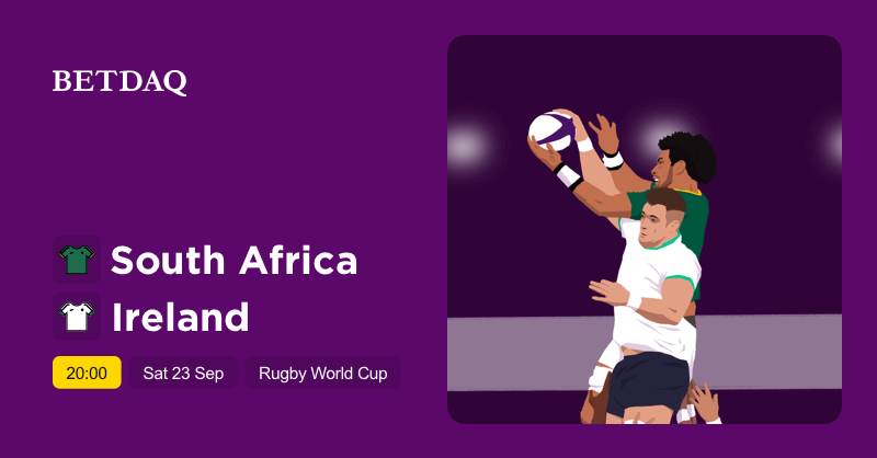 BETDAQ's tweet photo. 😍 A monster clash in the #RWC2023 tonight!
🇿🇦 South Africa v Ireland 🇮🇪
▶️ Do we have the right favourites? It's going to go right to the wire!
See the latest odds 👉 https://t.co/sgaM25l4aY
#SAIre https://t.co/MXL60ivbn9