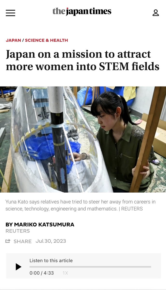 @KayokoShioda @noda_seiko93 @tsujimotokiyomi @shimajiriaiko @itotakae0630 Is there an organization(s) that inspires and  encourages girls to pursue interests in science, technology, engineering and mathematics #STEM in Japan 🇯🇵 #GirlsinSTEM or a similar one for women #WomeninSTEM? This article was recently published by @japantimes.