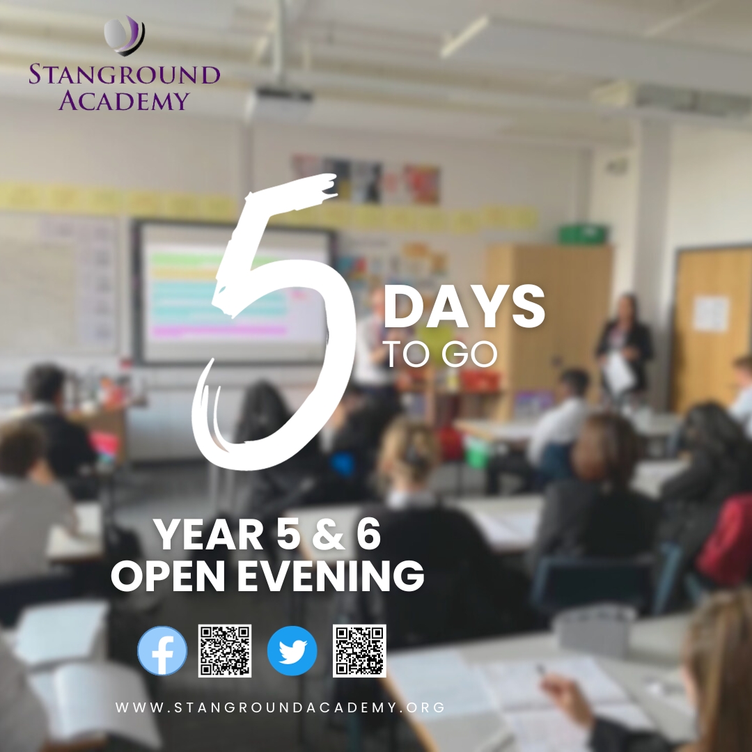 StangroundAcad's tweet photo. Only 5 DAYS left! 

The excitement is building as we approach our Year 5 &amp; 6 Open Evening. 🎉 

Join us on Thursday 28 September 2023 and discover the incredible opportunities that await! Don't miss it! 🚀

#StangroundAcademy #Aspire https://t.co/TssLObTNM0