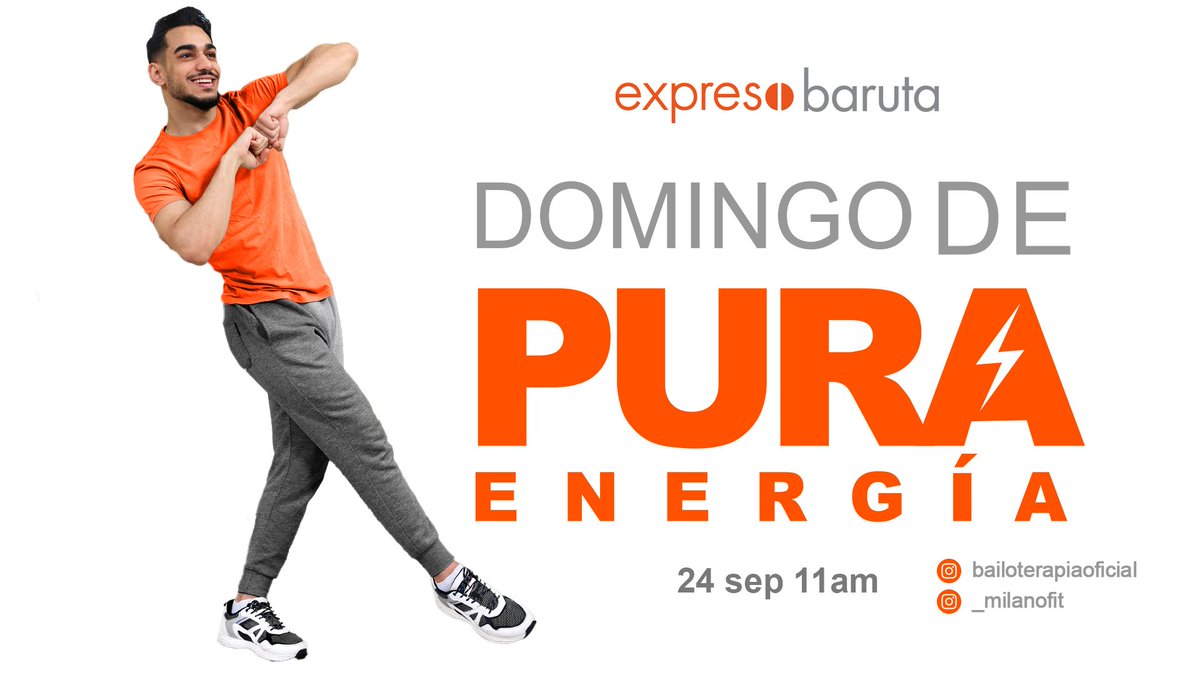 Este domigo 24 de septiembre ¡llega una nueva edición de Domingo de Pura Energía! 🔥 a nuestro #expresoBaruta a partir de las 11:00 a.m
¡No te lo pierdas! Y ven con una prenda o accesorio naranja.

En nuestros Centros Expreso, nos encanta ser #UnlugarParaTi🧡