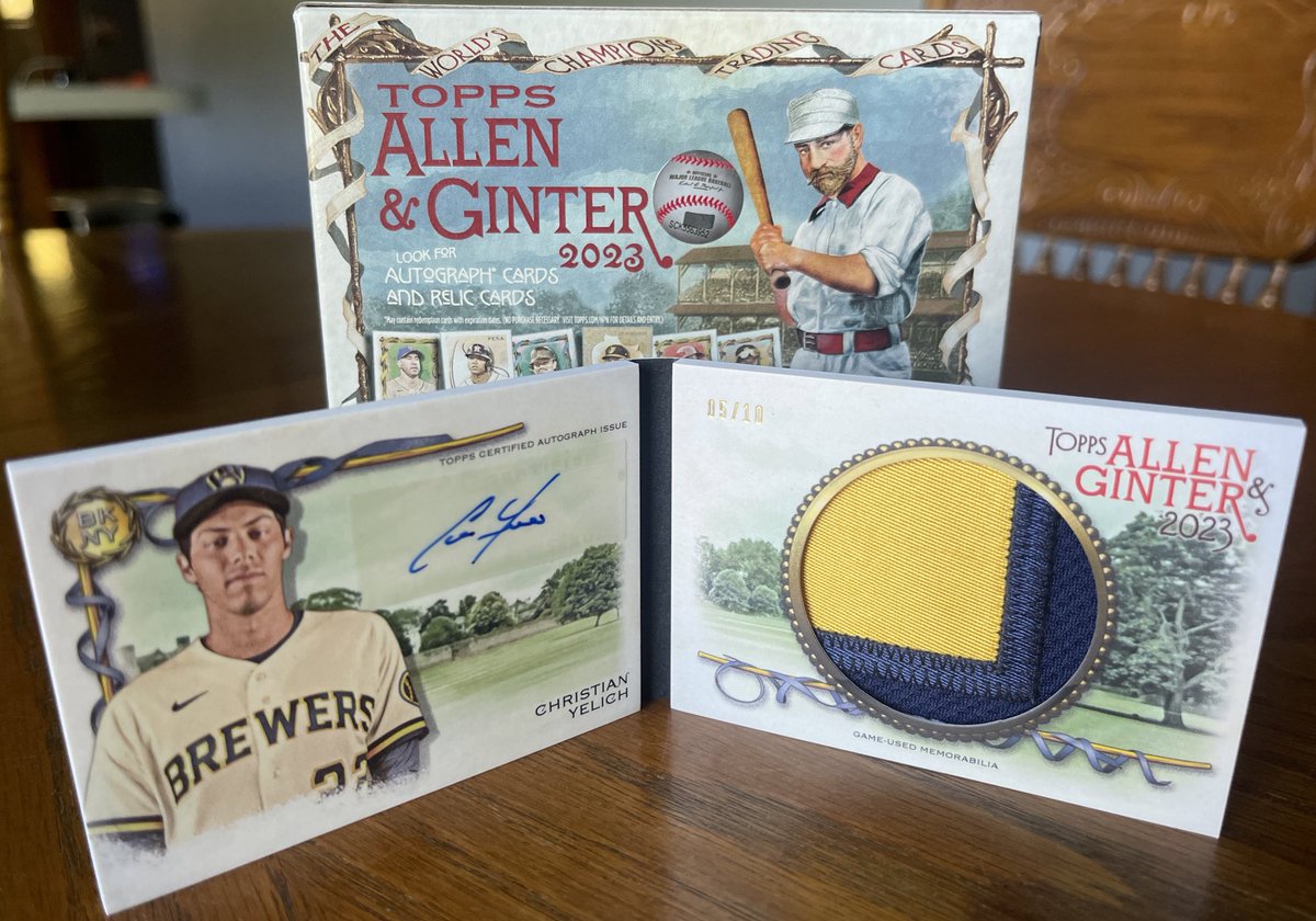 Scotszn's tweet image. In honor of his 2 Home Run game yesterday, look what I pulled from a Topps A&amp;amp;G Value box on drop day 🤪 Topps Allen and Ginter Auto Relic Book Card Christian Yelich 05/10. #Topps #AllenAndGinter #ChristianYelich