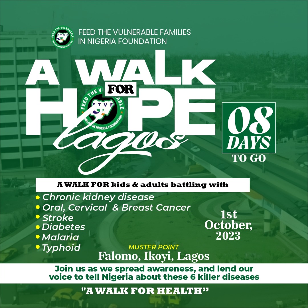 A day well spent is a day where you make the most of every opportunity that comes your way

Please come walk and show someone battling with their health that they are not alone. It's a #WalkForHealth

Please join us as we create awareness and drive change

Send that message now!