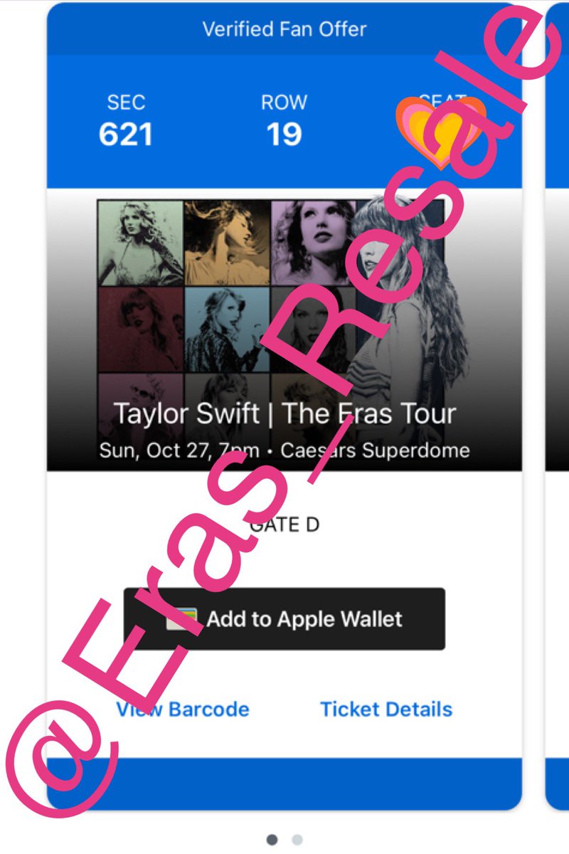 Eras_Resale's tweet image. 🎟️💲 SELLING 💲🎟️
• TWO (2) Obstructed View tickets for NOLA N3 (10/27/24)
• Price is $137 TOTAL which INCLUDES PP G&amp;amp;S fees

To Enter:
1. Follow me OR open your DMs
2. Retweet this tweet
3. Reply your favorite Taylor song!

The buyer will be chosen at 9pm EST tonight! (9/23)