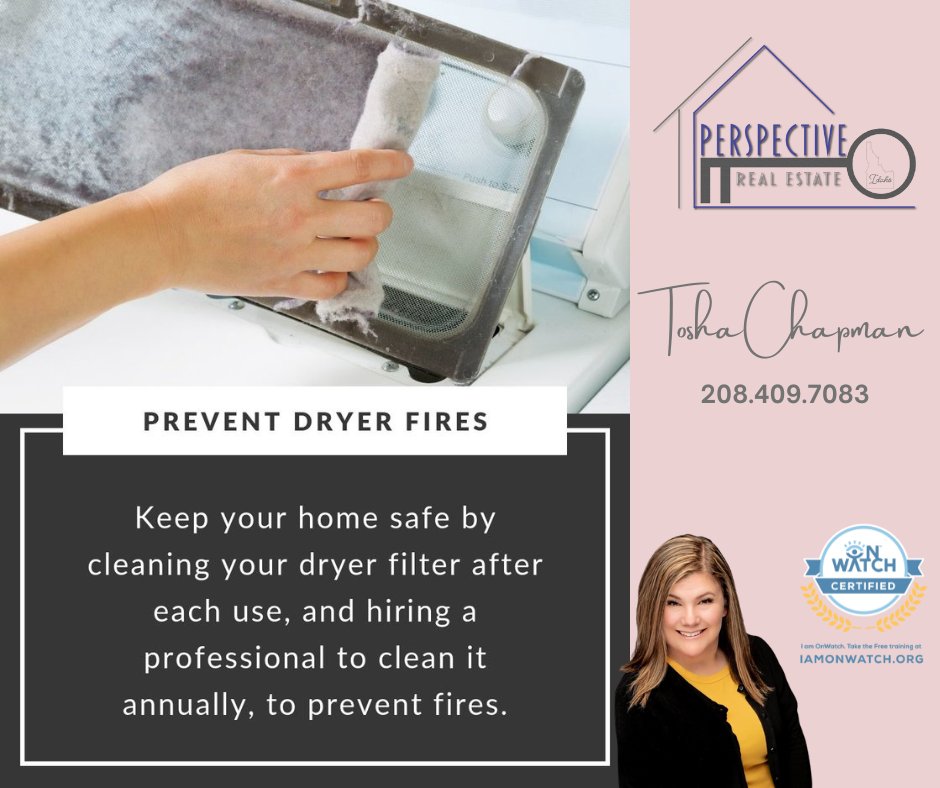 Safety first! Make sure your dryer vent and filter are clean. 
#perspectiverealestateidaho #idahorealestate #realestate #homemaintenance #homeowners #homesellers #homebuyers #idahomeperspective #safetyfirst #adacounty #canyoncounty #treasurevalley #idaho