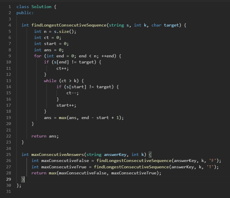 KhatikSwwapnil's tweet photo. Day 56 of #100DaysOfCode! 🚀 Nailed "Maximize the Confusion of an Exam" 📷#Cpp #DSA #CodingChallengeVictory #ProgrammingWin #CodeBreaker #leetcode https://t.co/ezjzn7ZCai