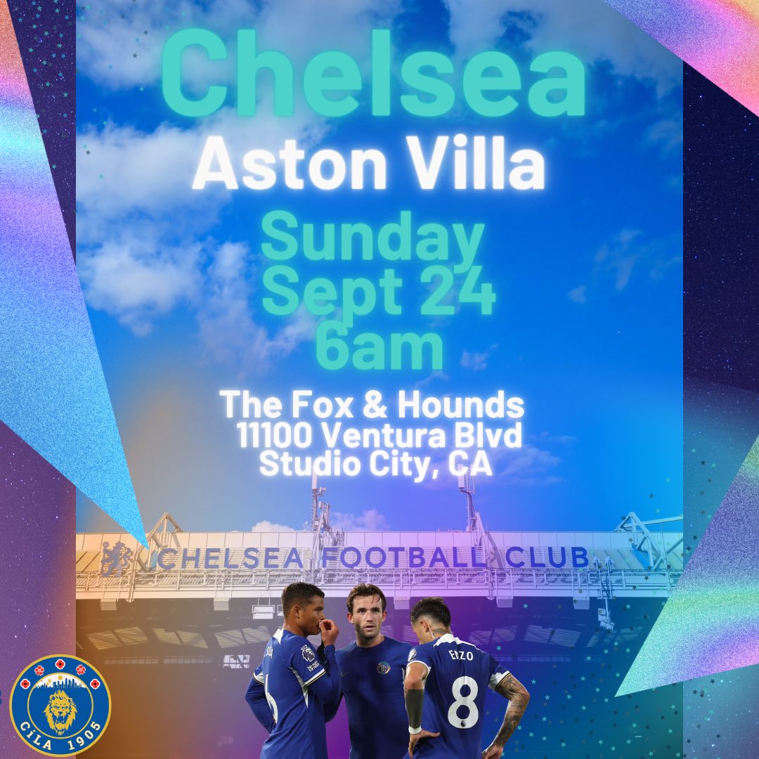 cila1905's tweet photo. Don’t we just love 6am kick offs, especially on a Sunday?! Join us tomorrow at the Fox tomorrow while the Blues take on Aston Villa.

#cfc #cfcla #lablues #chelseafc #foxandhounds #studiocity #la #ktbffh #utc  #myplmorning https://t.co/WoBt49zWIS