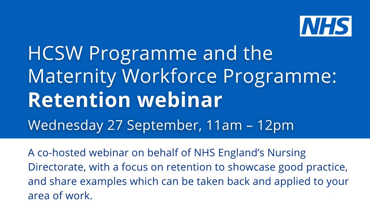 Learn about best practices and ways you can help improve your workforce retention at the MWP/HCSW Retention webinar. Register by 5 pm, Tuesday 26 Sept▶️events.england.nhs.uk/events/mwp-hcs… @NHSfox1 #TeamCNO