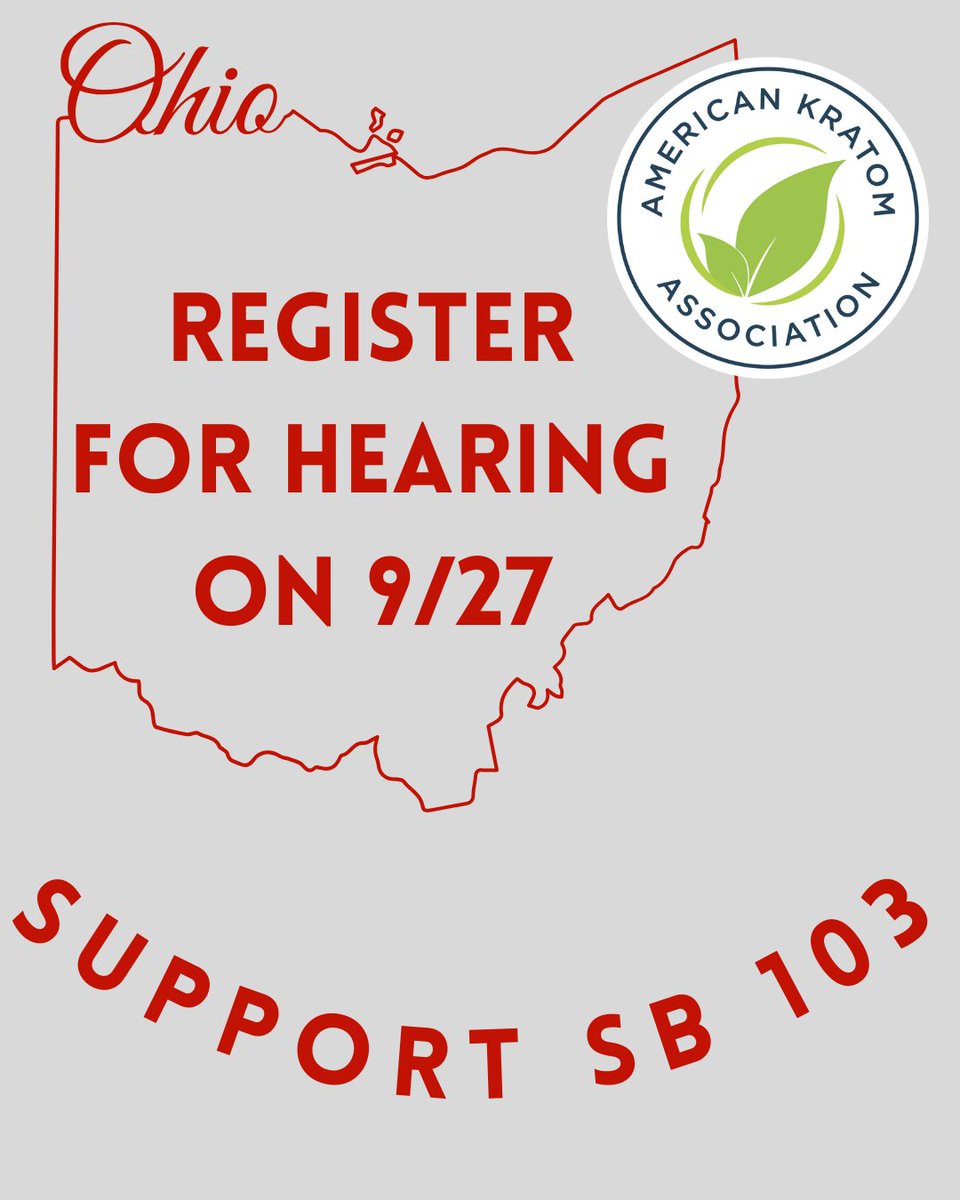 TheKratomAssn's tweet photo. https://t.co/fjha9PE2il

Join us in Ohio Wednesday at 9am at the Senate building! We need kratom advocates to share their stories! Hearing is in support of the Ohio #KratomConsumerProtectionAct and to stop future ban attempts https://t.co/I6arxgVPjb