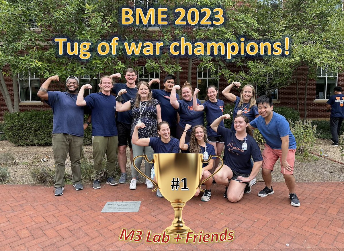 Can muscle models be applied to winning at tug of war?? The @UvaM3Lab knows, but we'll never share our secrets! Thanks to friends from the @cbhighley, @MFallahiSichani, and @UVAEaSIL labs for helping us 'pull' off yet another @UVABME tug of war tournament title!!