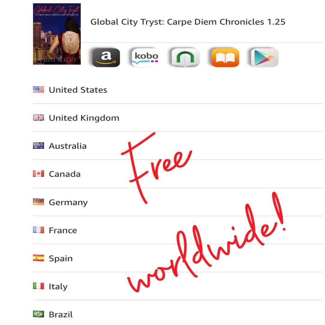 Romance Readers of the world, 🗺️ GLOBAL CITY TRYST is still $0.00 everywhere for one more day. 🌏 🌃 ❤️‍🔥 Huge thanks to the thousands who’ve downloaded it already. 🫶🏽 #oneclick 👈🏽👆🏽☝🏽👇🏽👉🏽 books2read.com/GlobalCityTryst