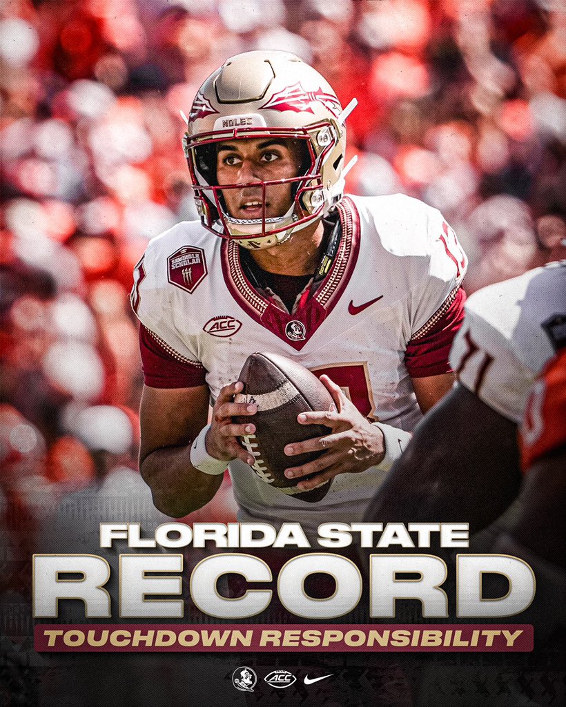 🚨 FSU RECORD 🚨

<a href="/jordantrav13/">Jordan Travis</a> is now tied with 2000 Heisman Trophy winner Chris Weinke for the FSU record with 81 career touchdowns!
 
#NoleFamily | #KeepCLIMBing