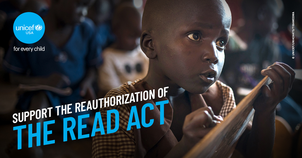 UNICEFUSA's tweet photo. Every child has the right to quality education — but for many, that right is not a reality.
We can change that. Please call on your legislators today and urge them to co-sponsor and push for passage of the #READReauthorizationAct: https://t.co/jdkAtgx2Qz https://t.co/vQk8asEwua