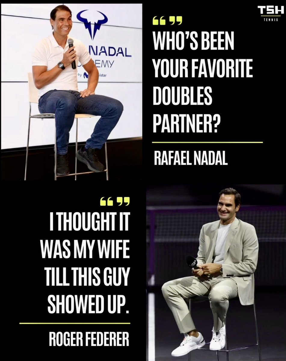 madel_suravilla's tweet photo. Fedal moment ~ Hilarious!!

Love this duo! 😍🤩

Me: Roger who’s your 
       greatest rival ever?

Roger: Rafael Nadal 

You’ll never see any better &amp; healthier rivalry than these 2!

@RafaelNadal 🐐
@rogerfederer 🐐

#TSHIG 📸 https://t.co/YJX8b0KWKw