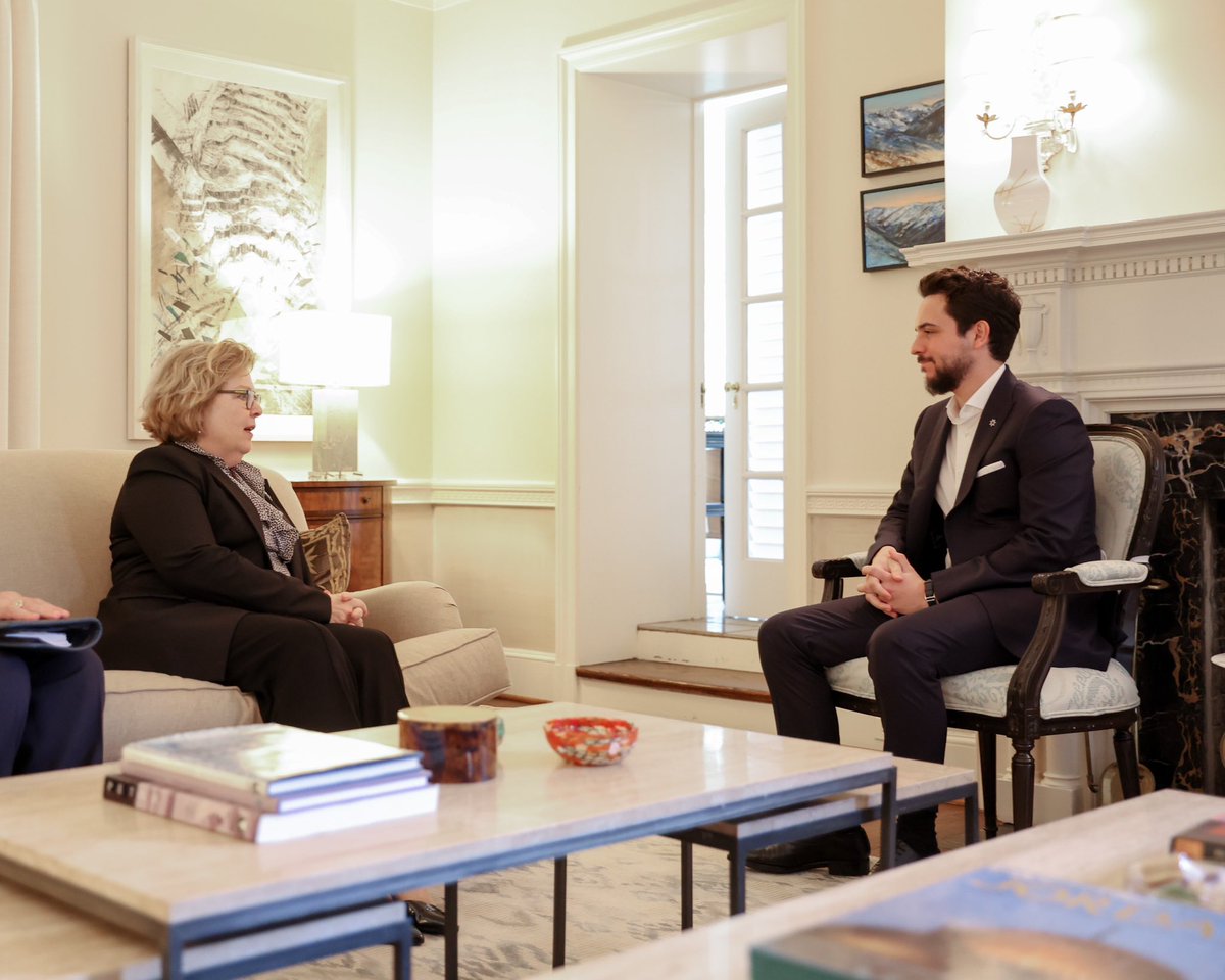 Assistant Secretary of State for Near Eastern Affairs Barbara Leaf met with His Royal Highness Crown Prince Al Hussein <a href="/RHCJO/">RHC</a> yesterday to discuss the strong 🇺🇸🇯🇴partnership and US efforts with Jordan to advance regional peace and security.