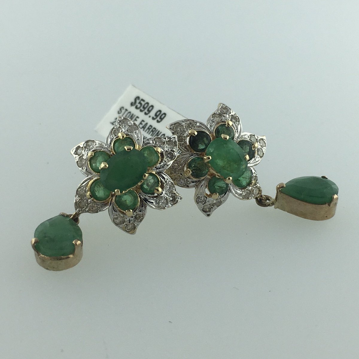 Available now! Gorgeous stone and diamond earrings set in 6.6 grams of 10k gold! Features green stones and 36 diamonds for .25 ctw! Yours for only $599.99 #pawnshop #oakland #pawnshopfinds #pawnshopdeals #bestcollateral #gold #diamonds #emeralds #diamondearrings #emeraldearrings