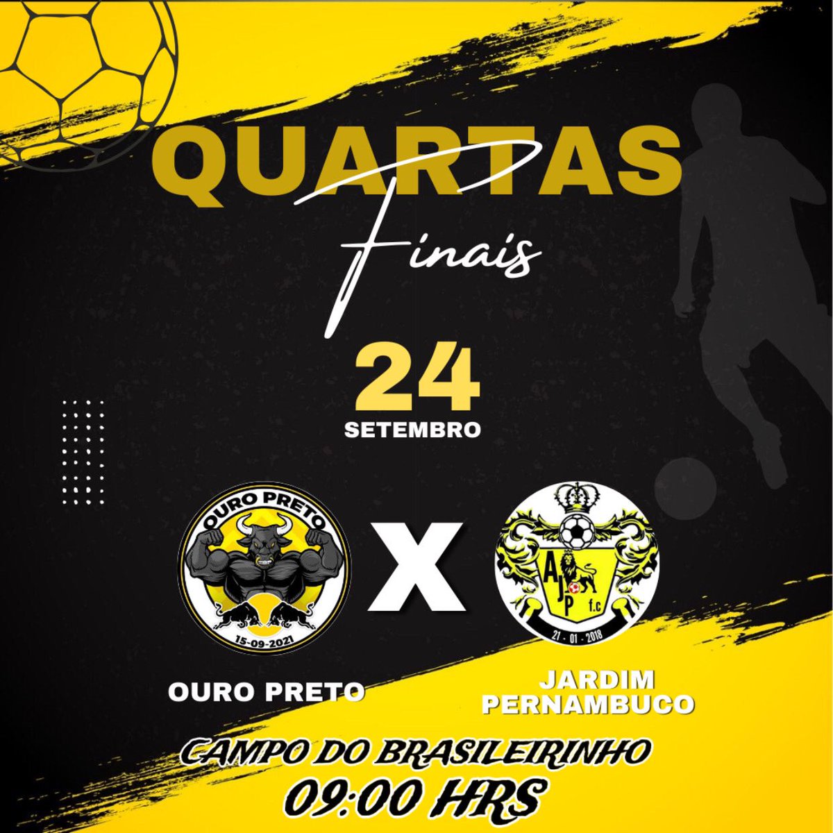 preto_fc's tweet photo. LA LIGA  •

⚽️ | OURO PRETO x jardim Pernambuco 
🏟️ | BRASILEIRINHO 
⏰ | 09:00 HORAS 

O BRASILEIRINHO VAI FICAR PEQUENO.

O nosso time encara o jardim Pernambuco neste domingo (24), pelas quartas de finais da LA LIGA, contamos com o apoio da nossa torcida!!🟡⚫️🔥 https://t.co/gPqNApDnzk