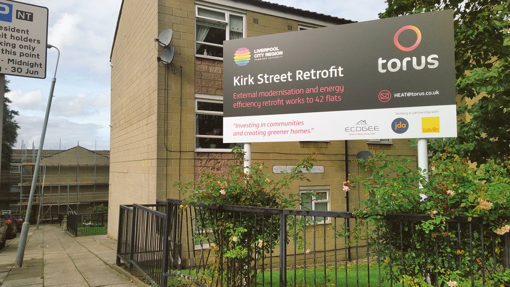 Our 2nd out of 11 #SHDF funded schemes, looked amazing today in the early autumnal sunshine! Scaffolding is going up, signage in place and I'm pleased to say 100% of our customers have signed up for works which will include External Wall insulation and Solar PV #retrofit #SHDF