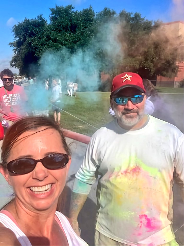 mejackson75's tweet photo. Lots of messy fun at the Splendora ISD Color Fun Run supporting youth wellness (mental and physical).  Love these people and proud to sponsor.  Gonna take a while to get cleaned up!
#StantecHou
#StantecEdu https://t.co/3nptAUEZxa