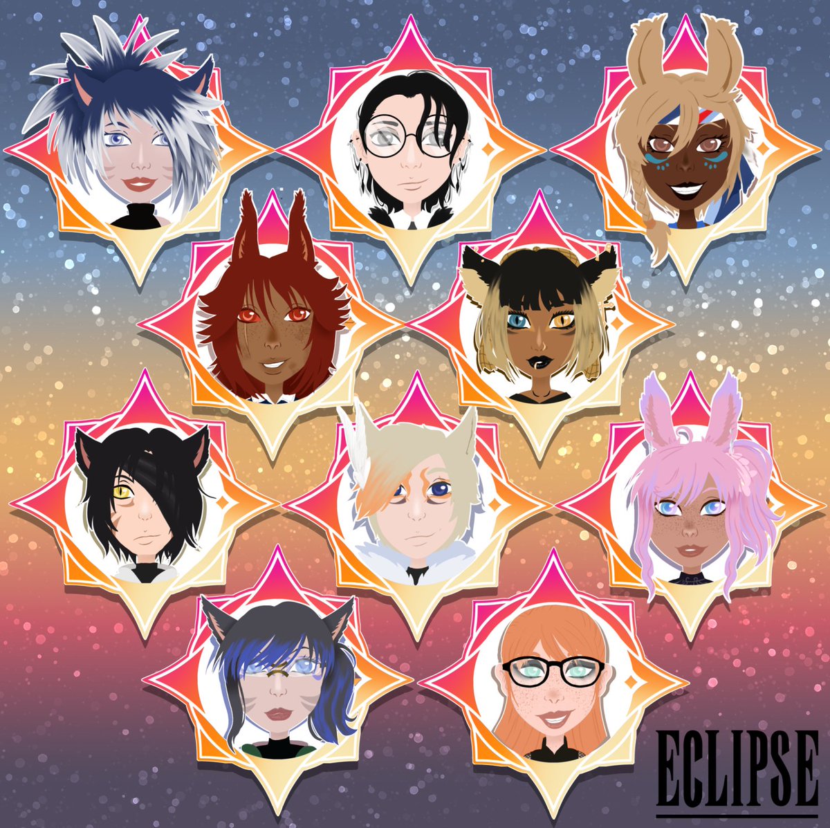prismativity's tweet photo. Finished C*mm for a friend of the staff for the community/venue they run. Am a part of the community too so I enjoyed drawing them all! #art #ffxiv https://t.co/DAtBZ0xLo3