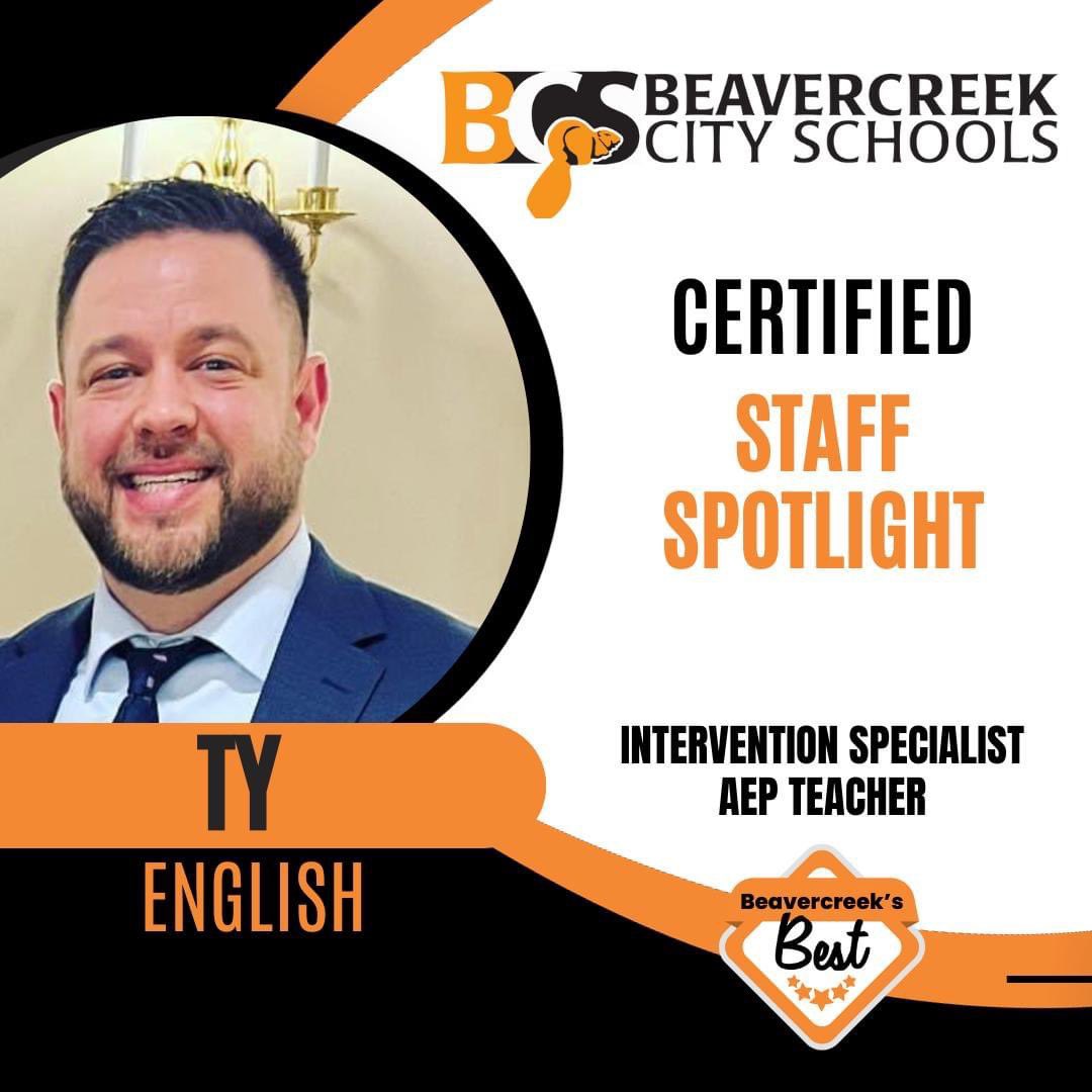 This week, for our staff spotlight, we are highlighting TY English! Ty is an Intervention Specialist and AEP Teacher at Ankeney Middle School. 🧡🖤