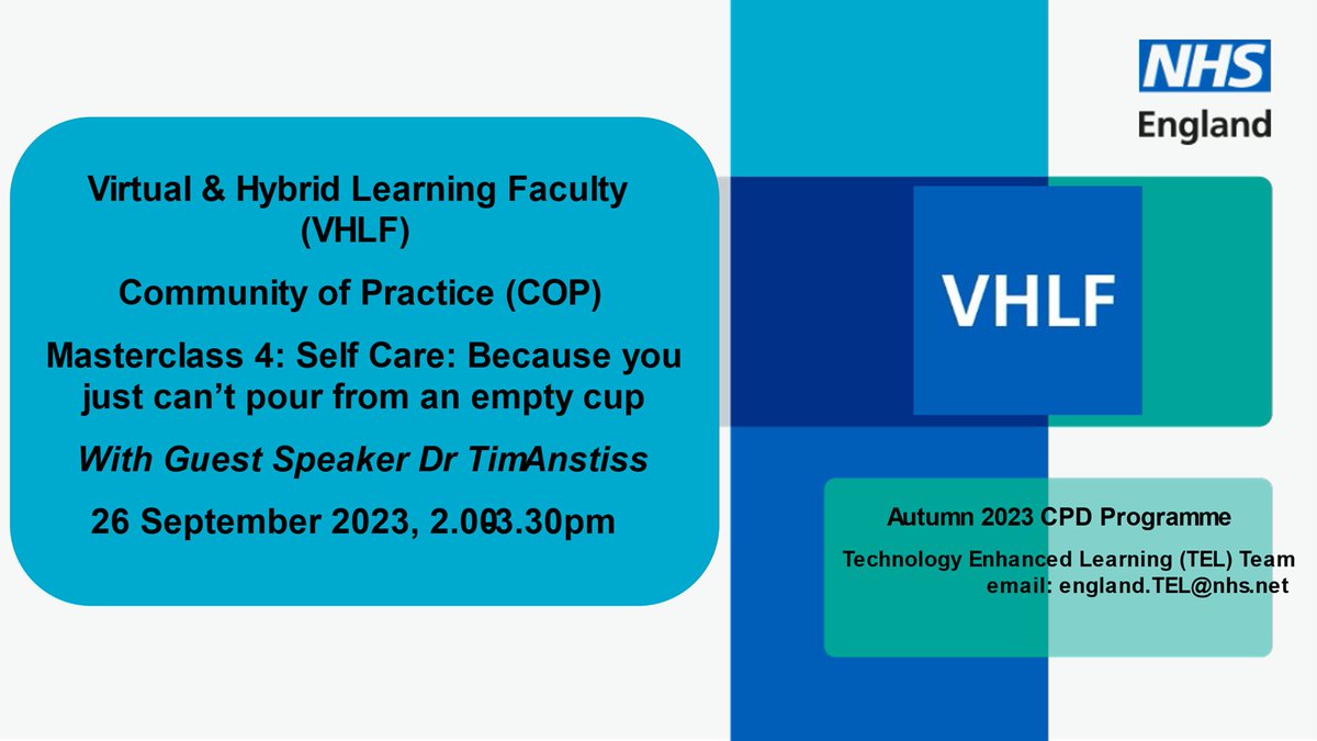 Being a member of our Virtual & Hybrid Learning Faculty’s Community of Practice (COP) gives you access to our CPD programme. There is a COP masterclass on 26 September: Self care: Because you can't just pour from an empty cup Find out more: orlo.uk/5WBmU