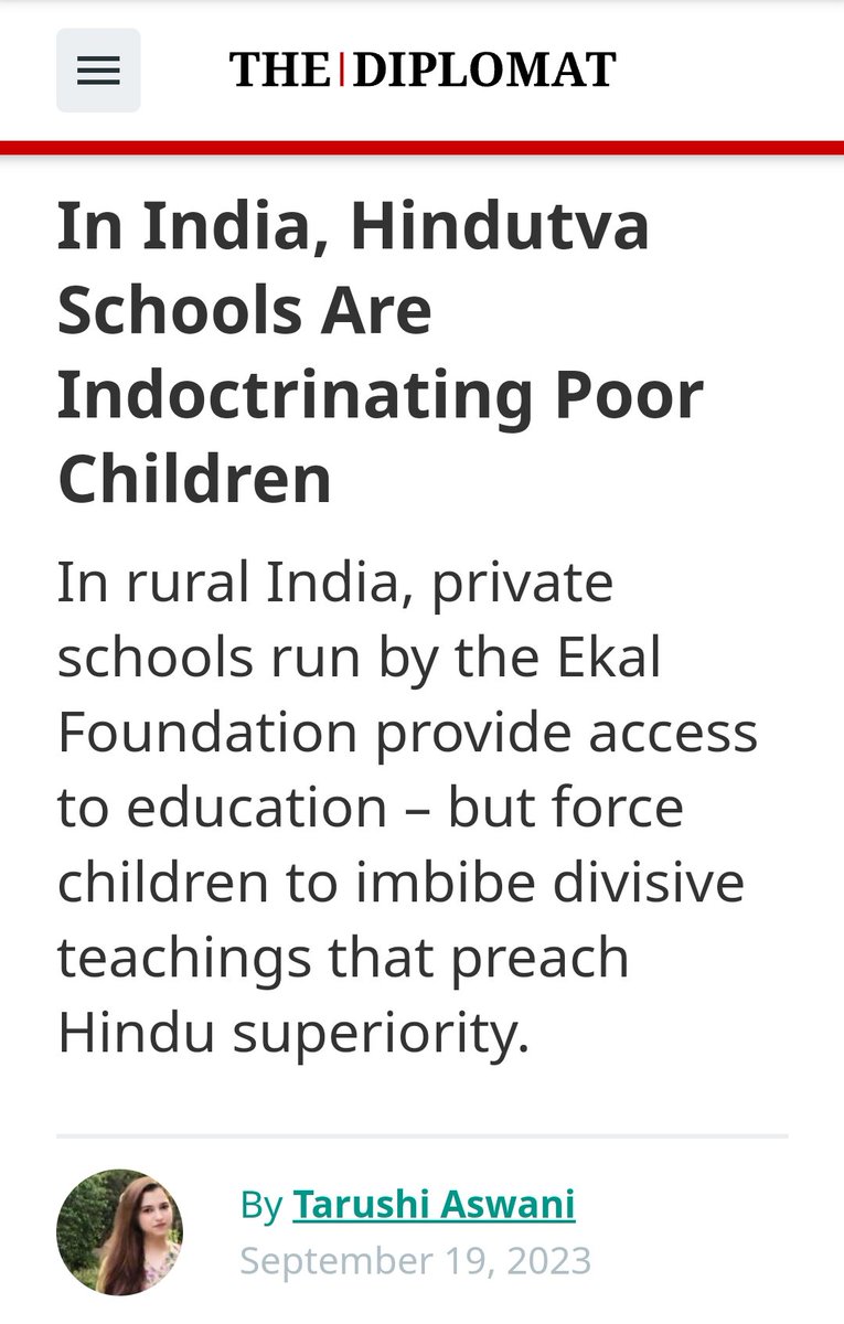 Ekal Vidyalaya (@EkalVidyalayaUS) funded schools are radicalizing children to enlist in Hindu Militant outfits & taught hate towards non-Hindus Despicable!!! Investigation by @Diplomat_APAC & @tarushi_aswani #HindutvaTerrorism
thediplomat.com/2023/09/in-ind…